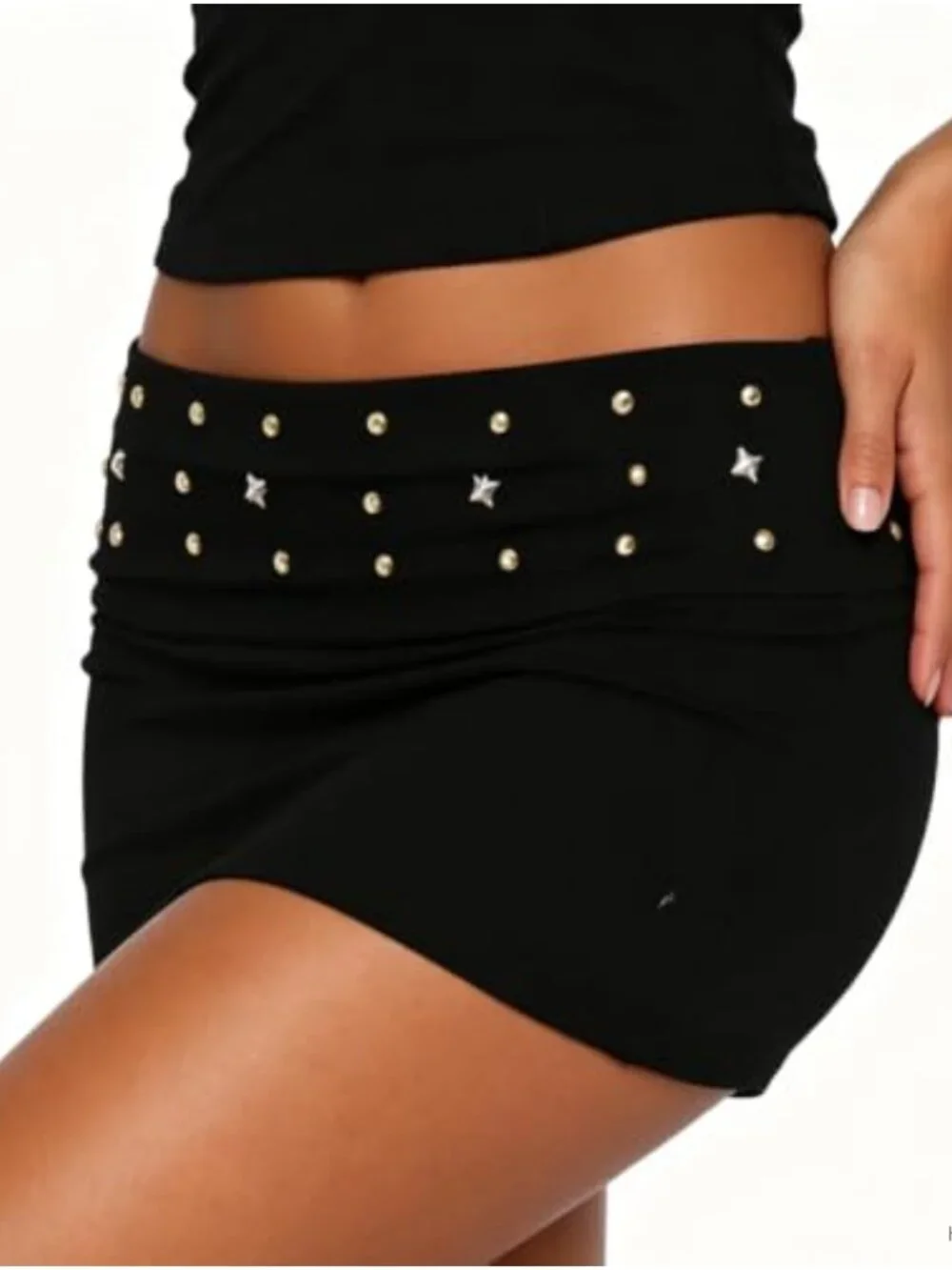 Studded Foldover Mini Skirt Bodycon Low Rise Y2k Going Out Party